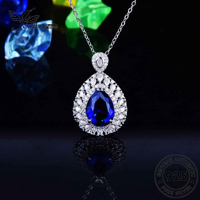 Jewelrypalace Asli Safir Kalung Tetes Perak Air Set Wanita Indah925 S385