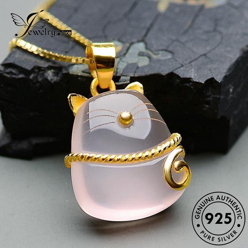 Jewelrypalace Kalung Perak Berlian Beruntung Asli Pink Cat 925set Kristal Wanita S386