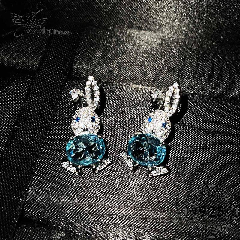 Tempat Perhiasan Wanita Asli Set Kalung Perak925 Aquamarine Bunny Cute S431