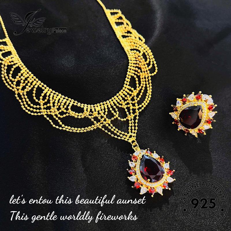 Jewelrypalace Ruby Set Bentuk Asli Kalung Perak925 Gold Wanita Pear S485