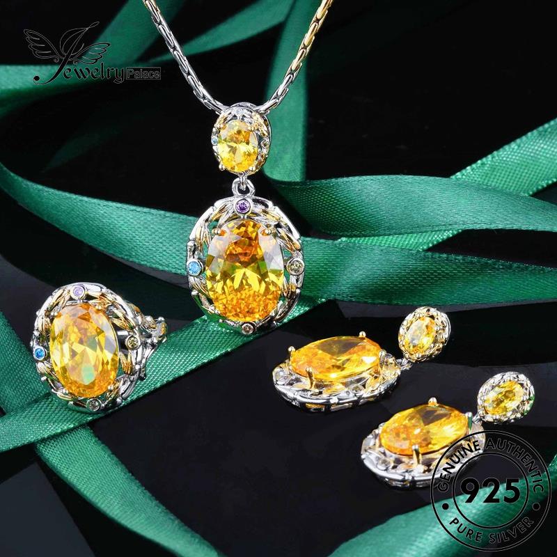 Perhiasantempat Wanita Kalung Emas Mewah Perak Citrine Set925 Asli S497