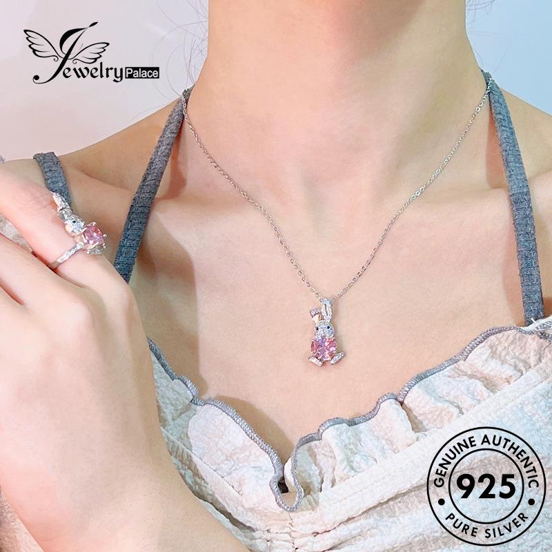 Jewelrypalace Kalung Kristal Berlian Pink Wanita Lucu Set Kelinci Perak Asli925 S506