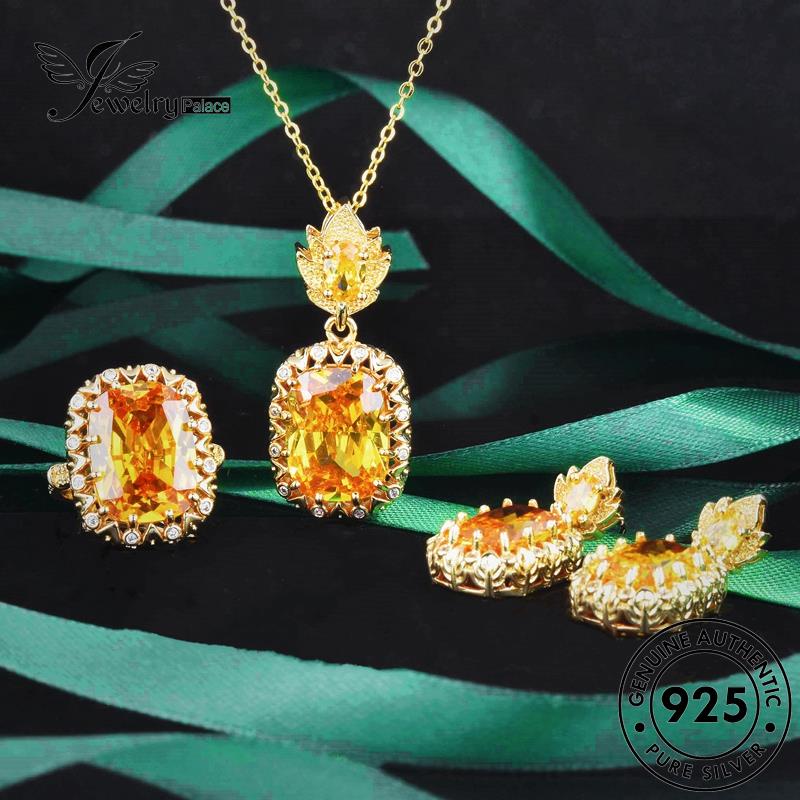 Jewelrypalace Style Kalung Perak Wanita Set Asli Sidang Citrine925 S470