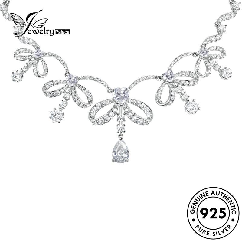 Jewelrypalace Berlian925 Busur Perak Asli Dasi Set Wanita Moissanite Kalung S475