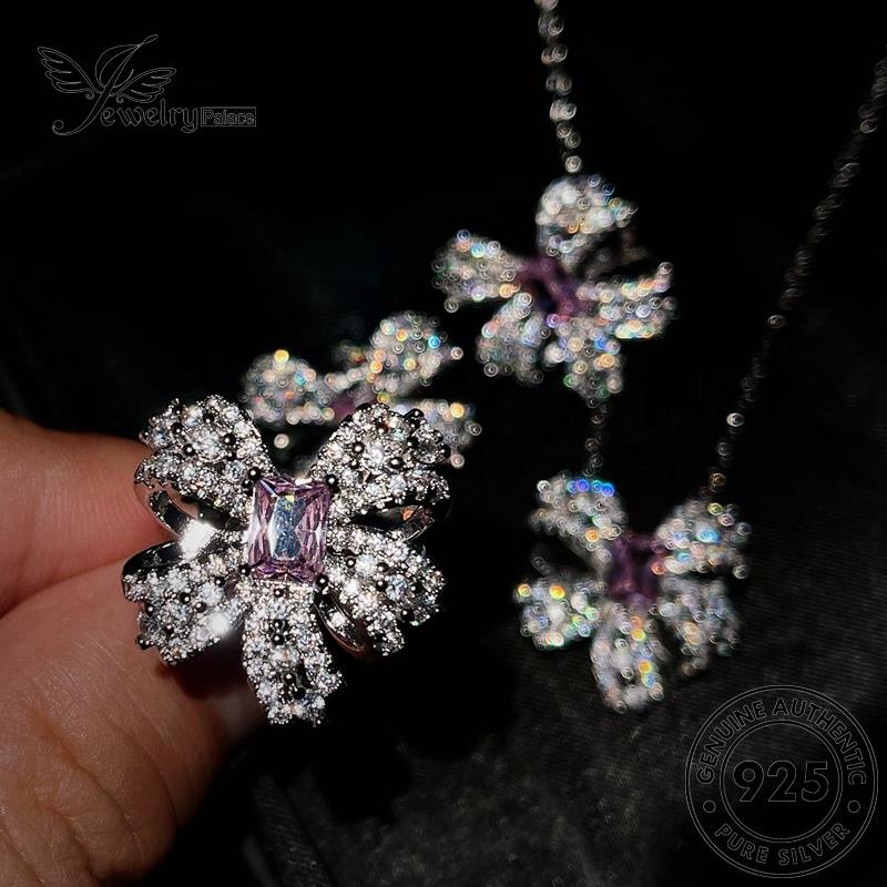 Perhiasantempat Wanita Kalung Perak Pink Kupu Kristal925Asli Set Berlian S532