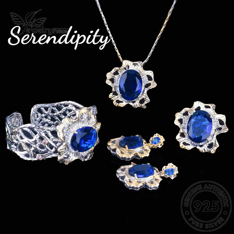 Jewelrypalace Kalung Safir Asli Perak Wanita Style Sidang Set Retro925 S534