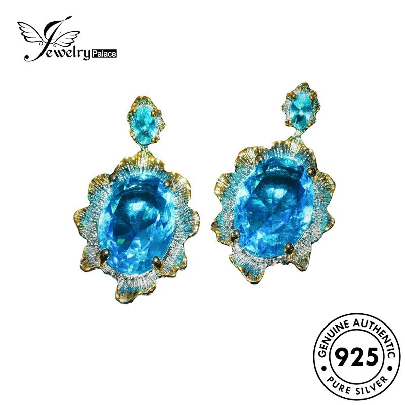 Jewelrypalace Aquamarine Kalung Perak Asli Wanita Vintage Set925 S548