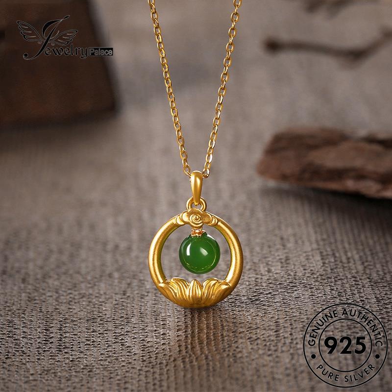 Perhiasantempat Wanita Gesper Perak Asli Kalung Set925 Safety Lotus Emerald S552