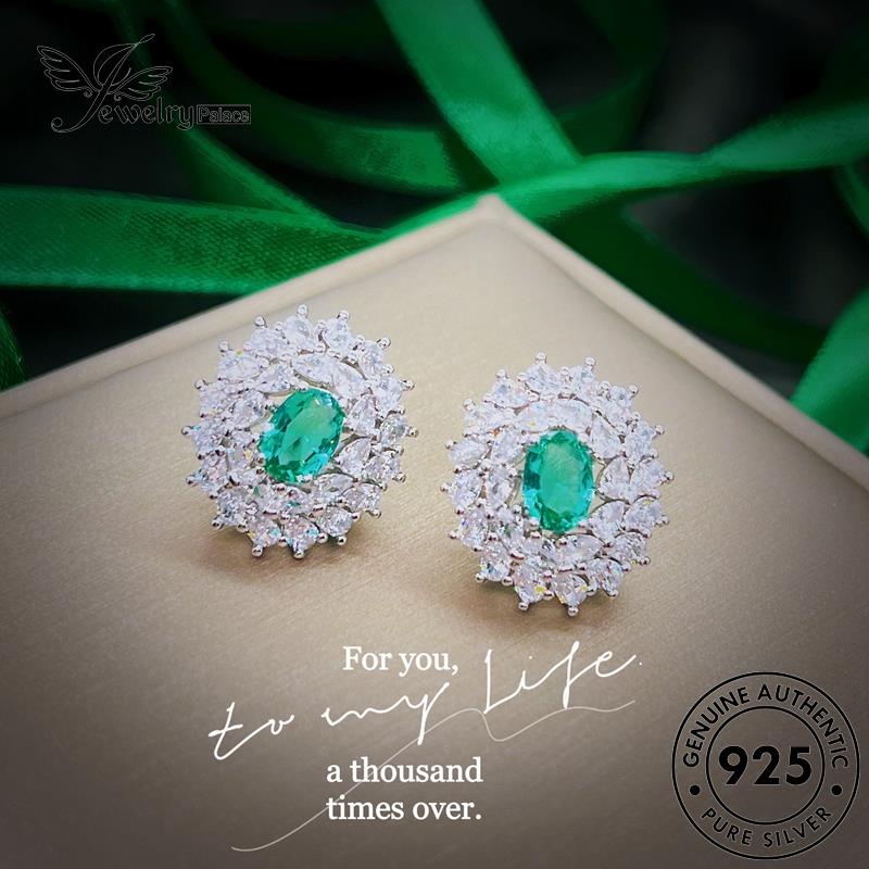 Tempat Perhiasan Wanita Bulat925 Kalung Perak Set Asli Emerald S553