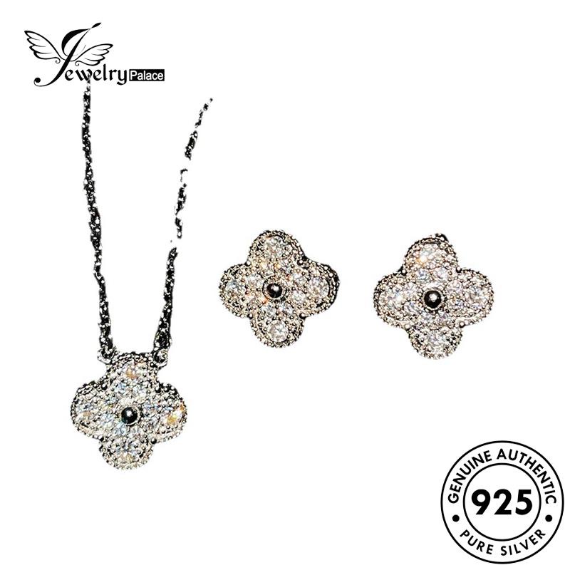 Jewelrypalace Moissanite Wanita Kalung Asli925 Berlian Set Clover Perak S559