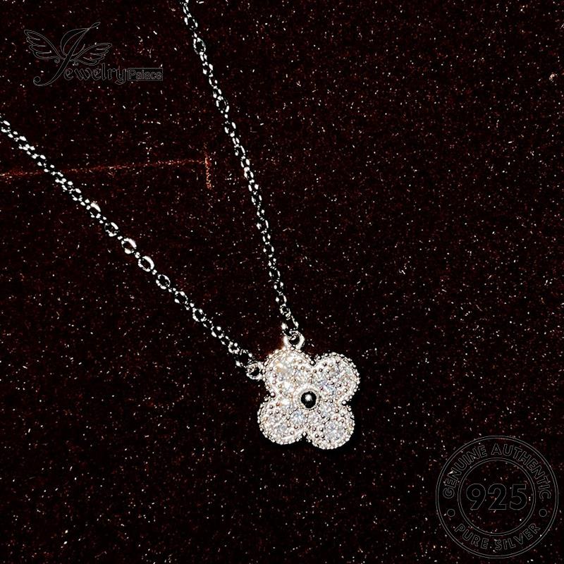 Jewelrypalace Moissanite Wanita Kalung Asli925 Berlian Set Clover Perak S559