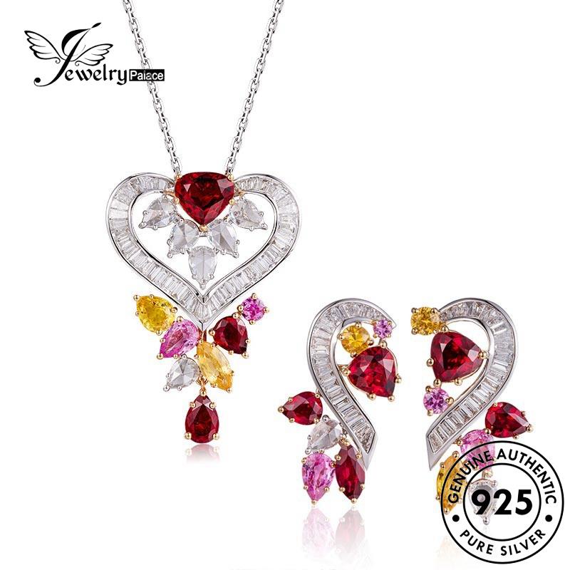 Jewelrypalace Berlian Set Mewah Kalung Perak Wanita925 Asli Moissanite S593