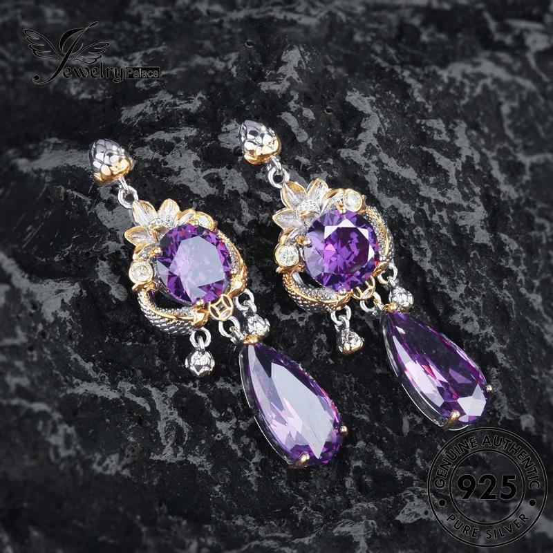 Perhiasantempat Pisces Perak925 Wanita Asli Bermain Kalung Lotus Amethyst Set S609