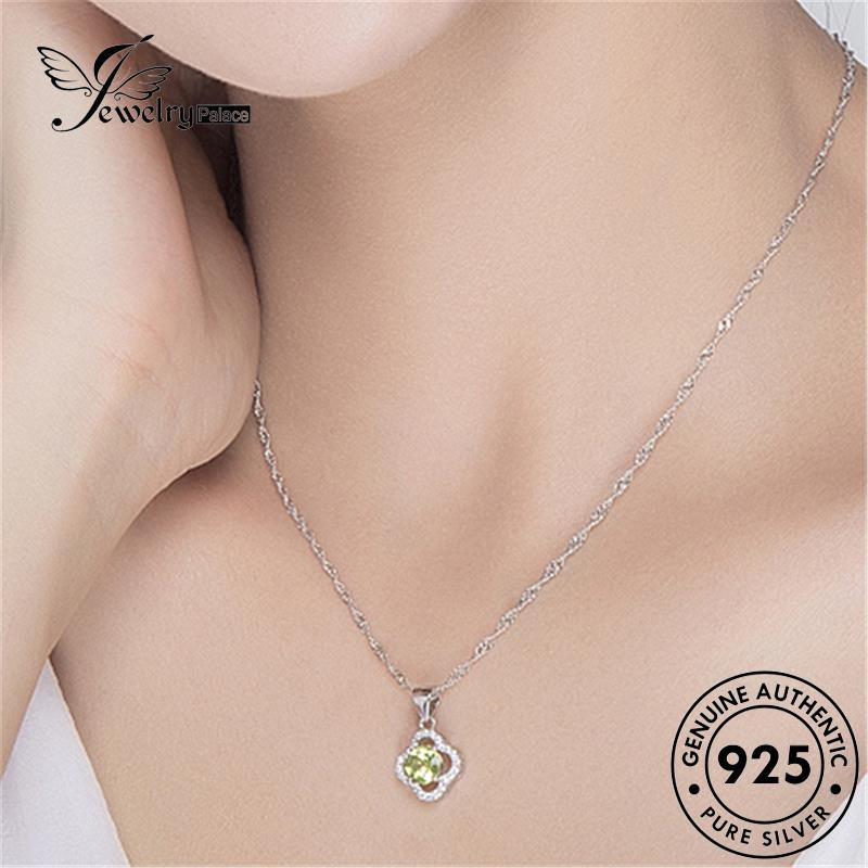 Jewelrypalace Fashionable925 Wanita Perak Clover Original Kalung Zamrud N157