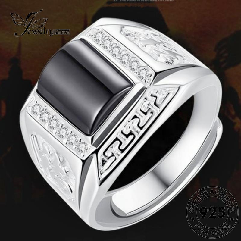 Jewelrypalace Cincin Persegi Obsidian Pria Berlian Perak Temperamen Hitam925 Asli R75