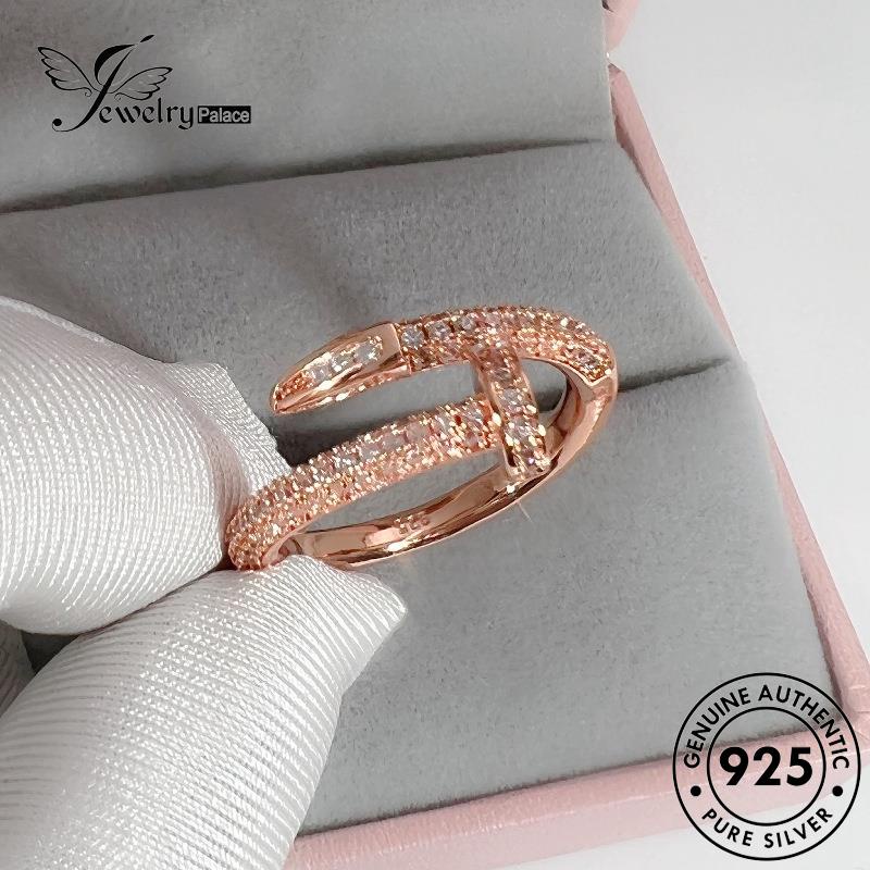 Jewelrypalace Geometri Emas Berlian Asli Wanita 925cincin Moissanite Kreatif Perak R76