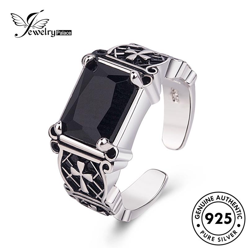 Jewelrypalace Cross Original Cincin Obsidian Wanita Perak925 Vintage Berlian Hitam R88