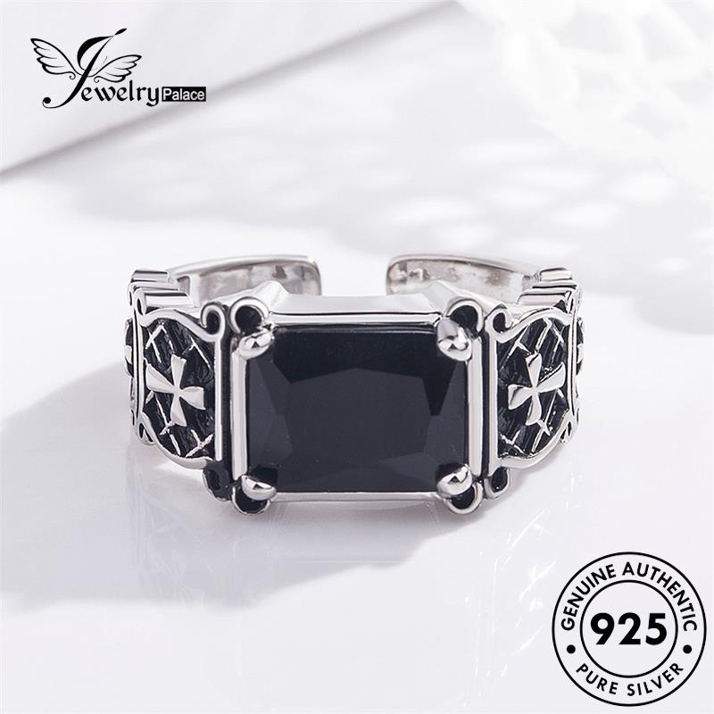 Jewelrypalace Cross Original Cincin Obsidian Wanita Perak925 Vintage Berlian Hitam R88