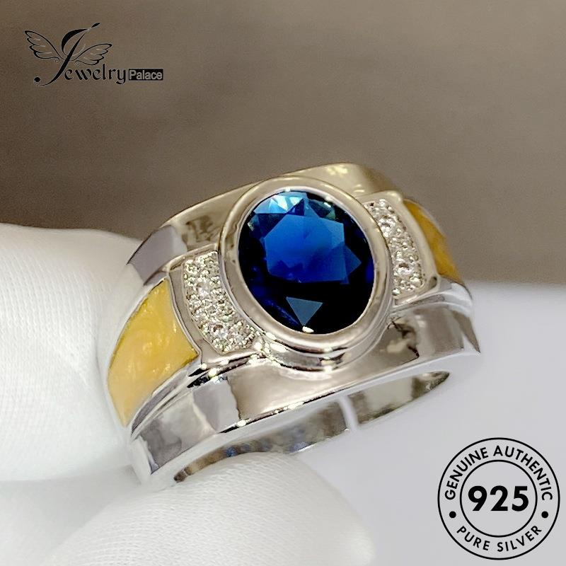Tempat Perhiasan925 Oval Perak Asli Wanita Cincin Simple Safir R281