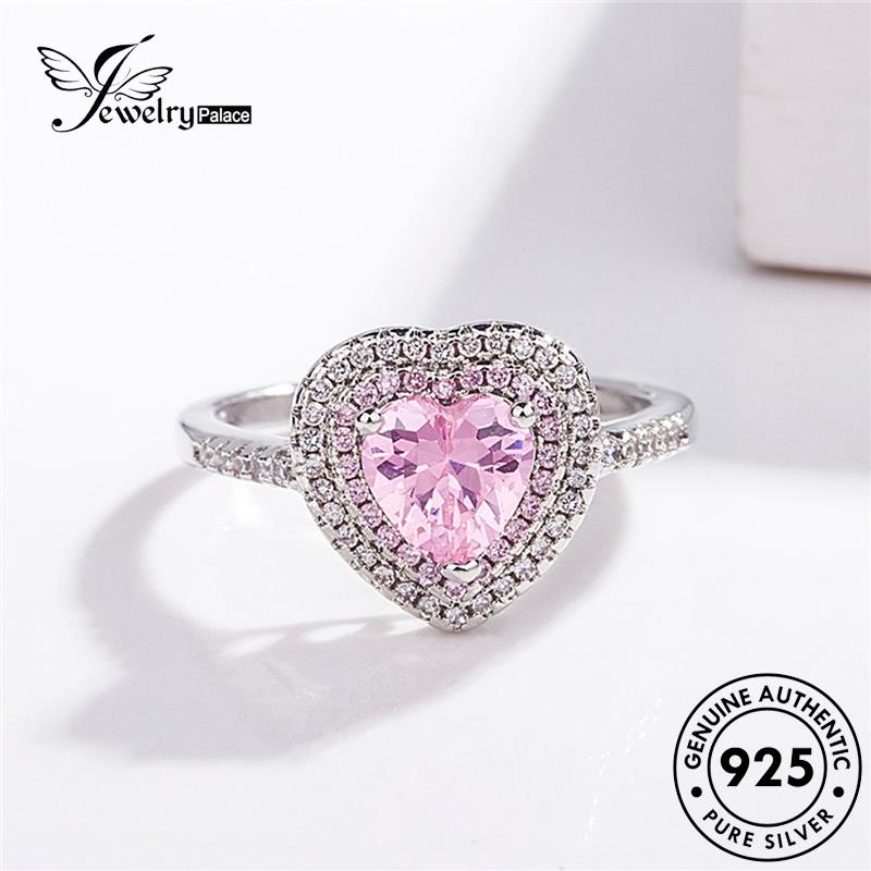 Tempat Perhiasan925Cincin Kristal Perak Wanita Asli Love Kreatif Berlian Pink R430