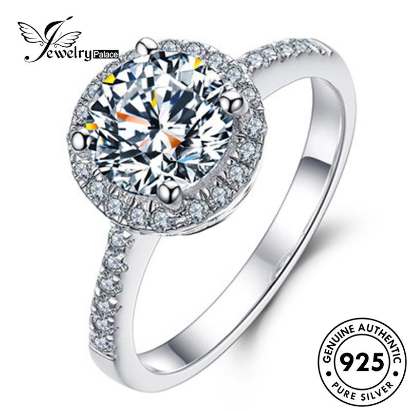 Jewelrypalace Berlian Asli Klasik Perak Wanita925 Moissanite Cincin Bulat R438