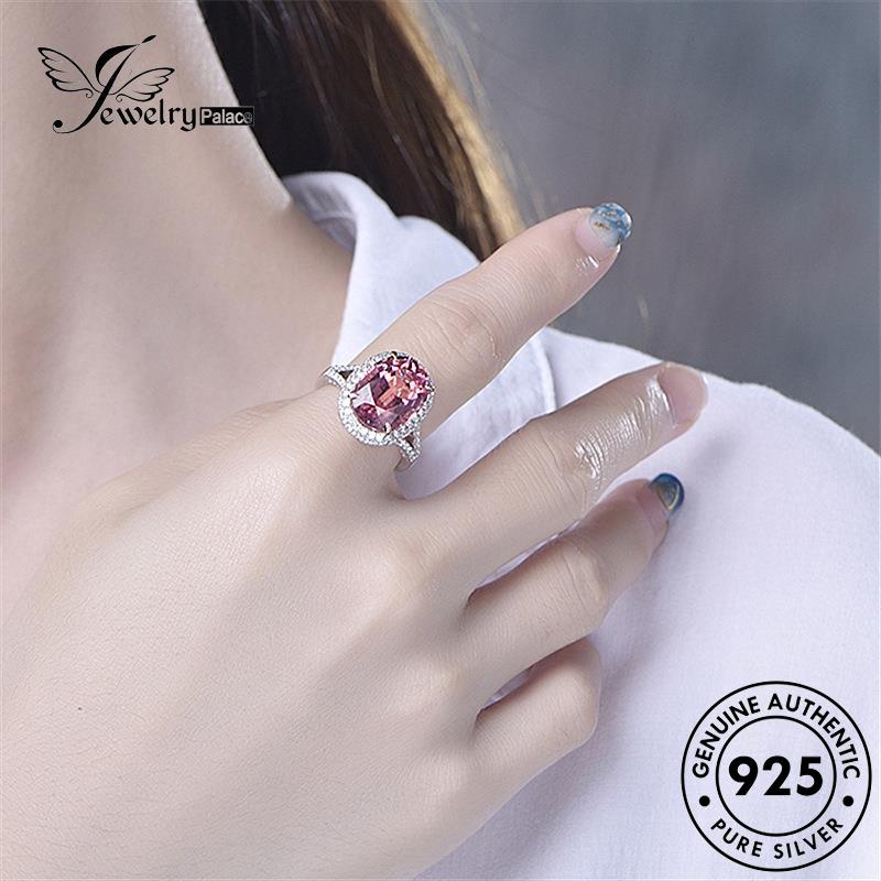 Perhiasantempat925cincin Simple Oval Kristal Asli Wanita Berlian Pink Perak R445