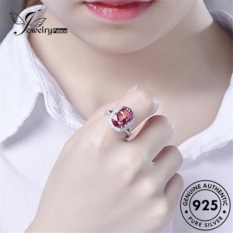 Perhiasantempat925cincin Simple Oval Kristal Asli Wanita Berlian Pink Perak R445