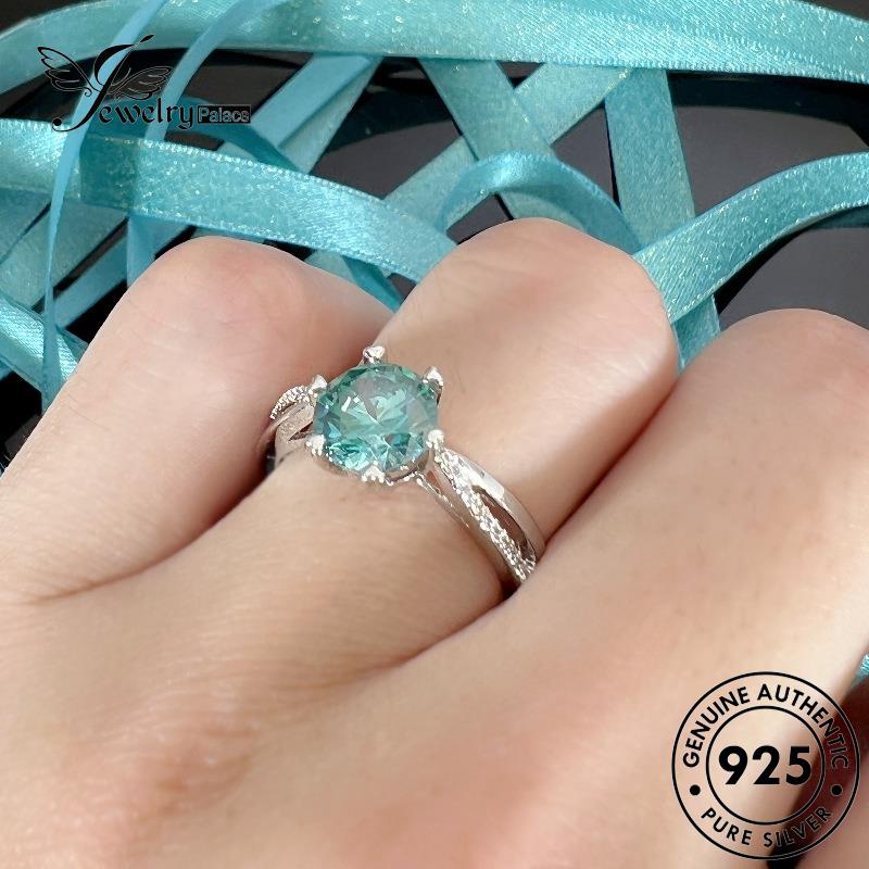 Tempat Perhiasan Wanita925 Perak Kepribadian Aquamarine Cincin Cinta Asli R465