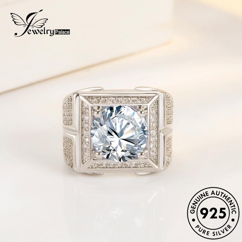 Perhiasantempat Perak Emas Asli Berlian Mendominasi Cincin Bulat925 Moissanite Pria R478