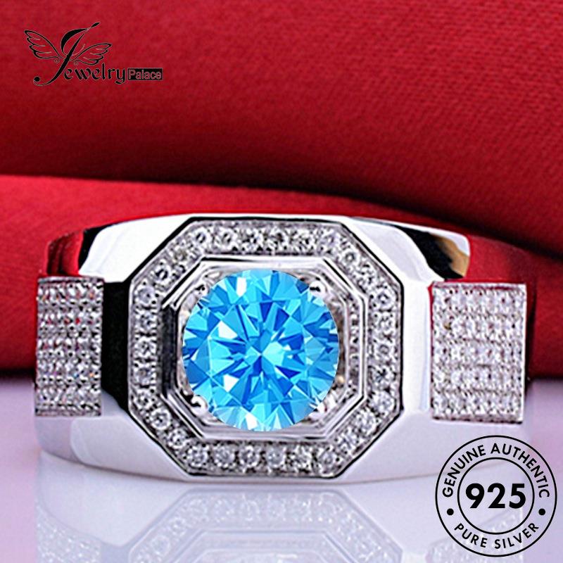 Jewelrypalace Hive925 Cincin Perak Aquamarine Kreatif Asli Pria R487