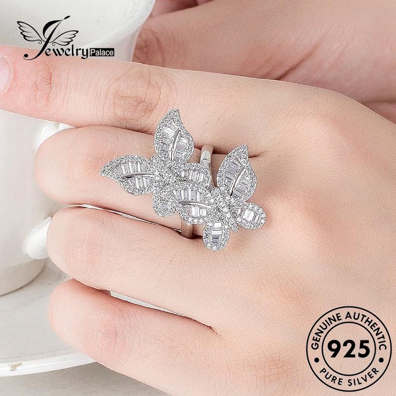 Jewelrypalace925 Cincin Berlian Asli Kreatif Perak Kupu-Kupu Moissanite Wanita R549