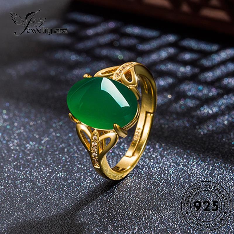 Jewelrypalace Cincin Emas925 Perak Wanita Vintage Asli Oval Giok R559