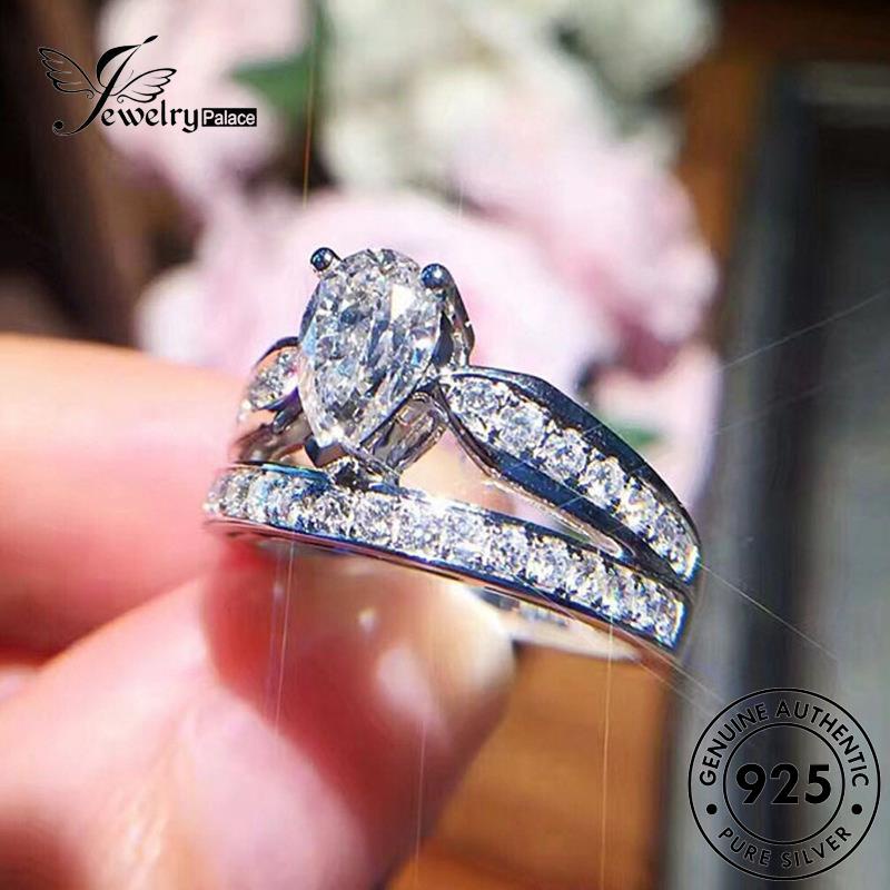 Jewelrypalace Wanita Asli Cincin Mewah Moissanite 925drop Bentuk Perak Berlian R538