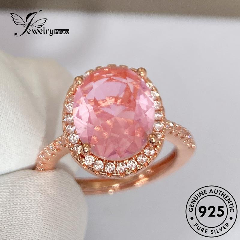 Jewelrypalace Personality Pink925 Asli Wanita Oval Perak Emas Kristal Berlian Rings R939