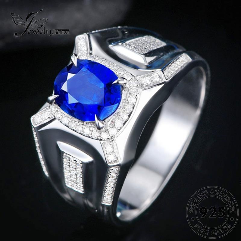 Tempat Perhiasan925 Wanita Oval Cincin Perak Asli Mendominasi Safir R942