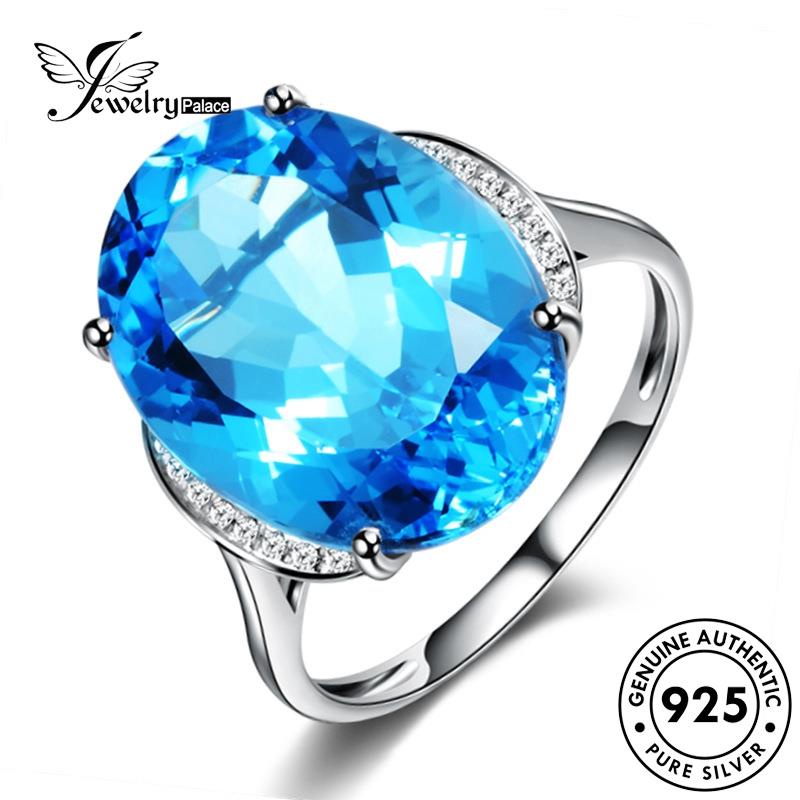 Jewelrypalace Asli Cincin Kepribadian Wanita Perak Aquamarine925 Oval R1016