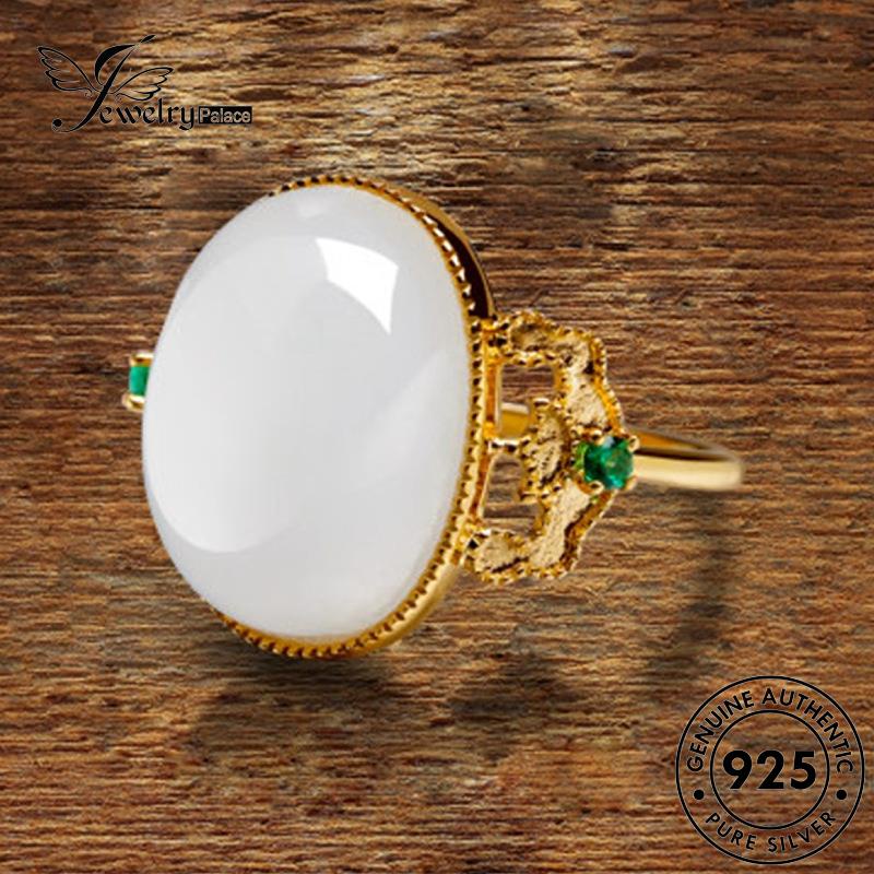 Jewelrypalace Cincin Emas925 Asli Vintage Wanita Giok Oval Perak R1086