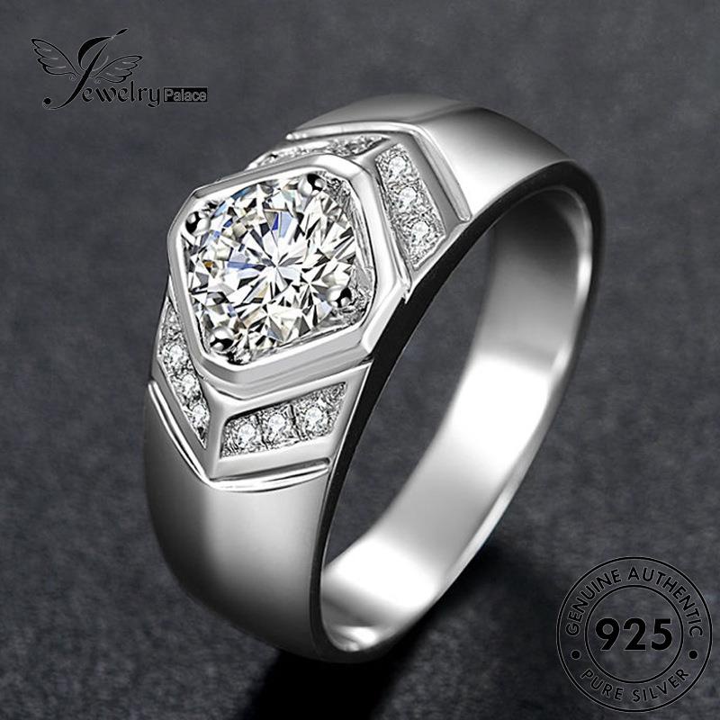 Tempat Perhiasan Pria Asli Cincin Moissanite Berlian Mendominasi925 Perak Kotak R969