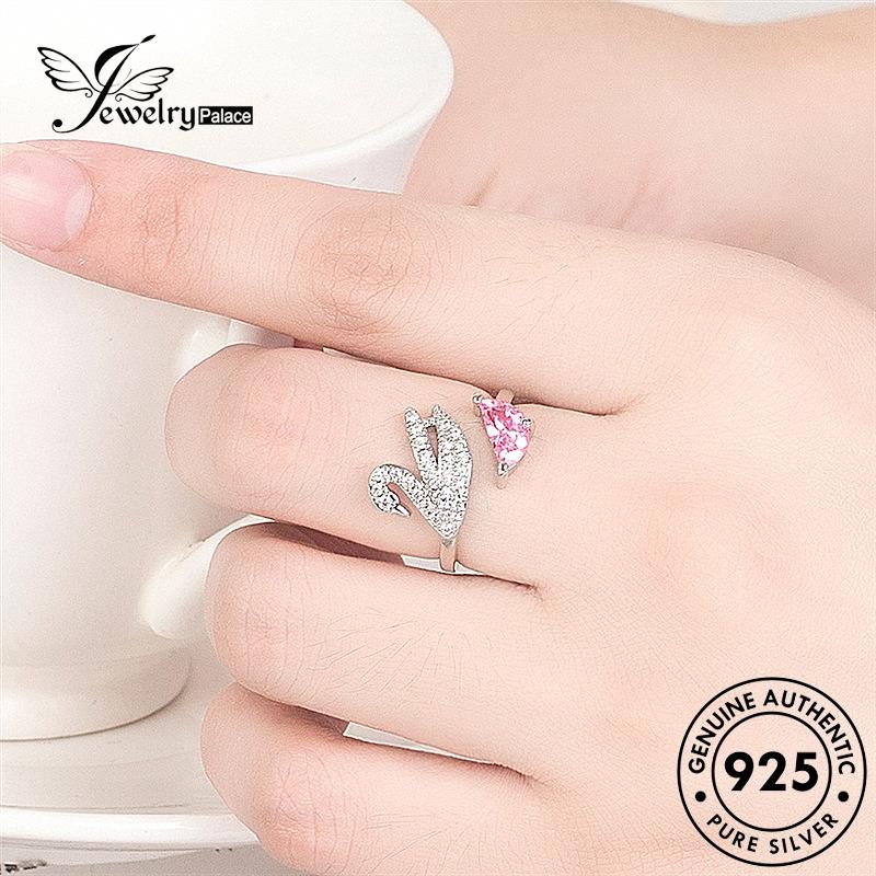 Jewelrypalace Cincin Emas Wanita Kristal Angsa Simple Asli Perak Berlian Pink925 R1127