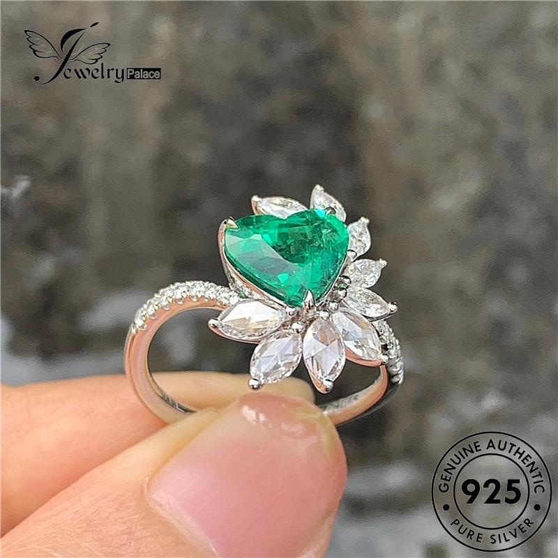 Jewelrypalace 925cincin Wanita Zamrud Asli Cinta Temperamen Perak R1139