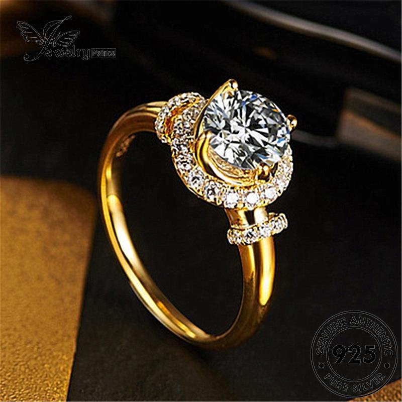 Jewelrypalace Berongga Berlian Emas Asli Bulat Wanita Pribadi 925cincin Perak Moissanite R1201