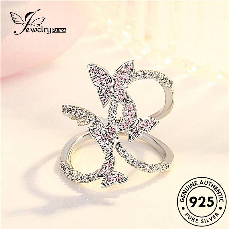 Jewelrypalace Asli Berlian925 Wanita Kreatif Kupu-Kupu Cincin Pink Kristal Perak R1661