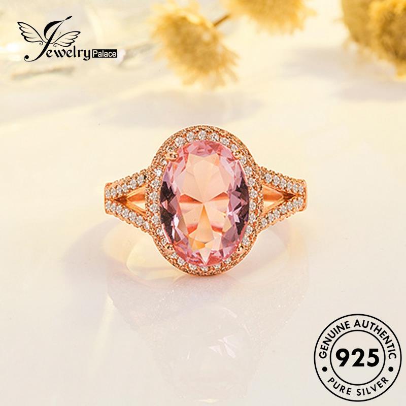 Jewelrypalace Cincin Berlian Asli Kristal Gold Pink Oval Wanita Perak925 Klasik R1274