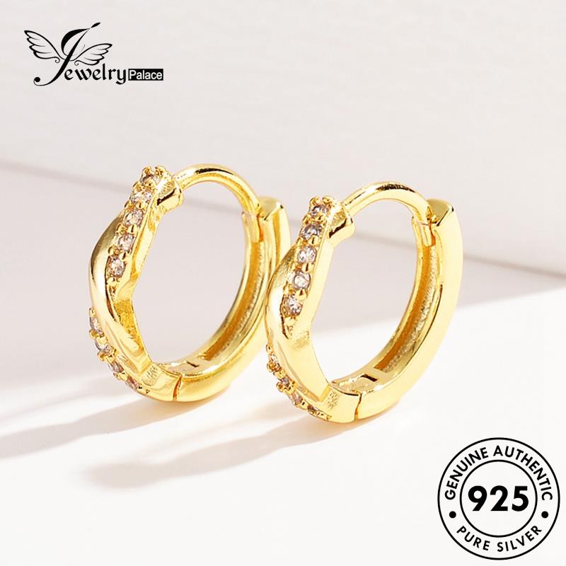 Jewelrypalace925 Anting Tusuk Lilit Hoop Wanita Perak Moissanite Emas Berlian Asli E4