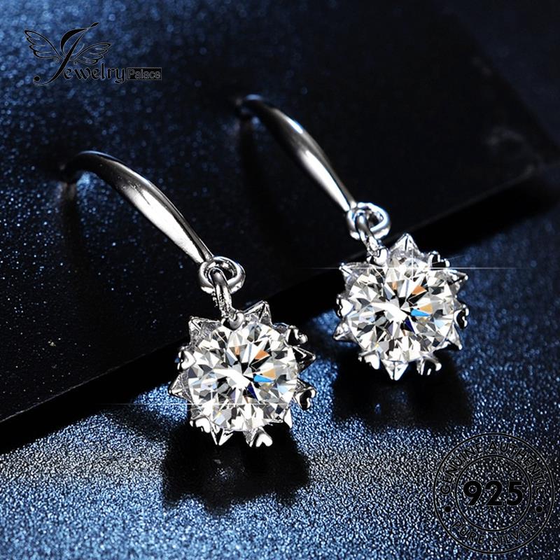 Jewelrypalace Anting925 Wanita Asli Snowflake Moissanite Perak Kait Berlian E15