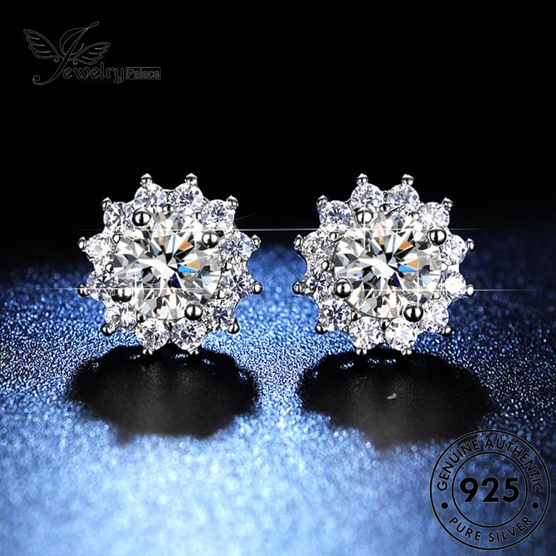 Jewelrypalace Stud Bunga Asli925 Wanita Anting Perak Moissanite Berlian Matahari E17