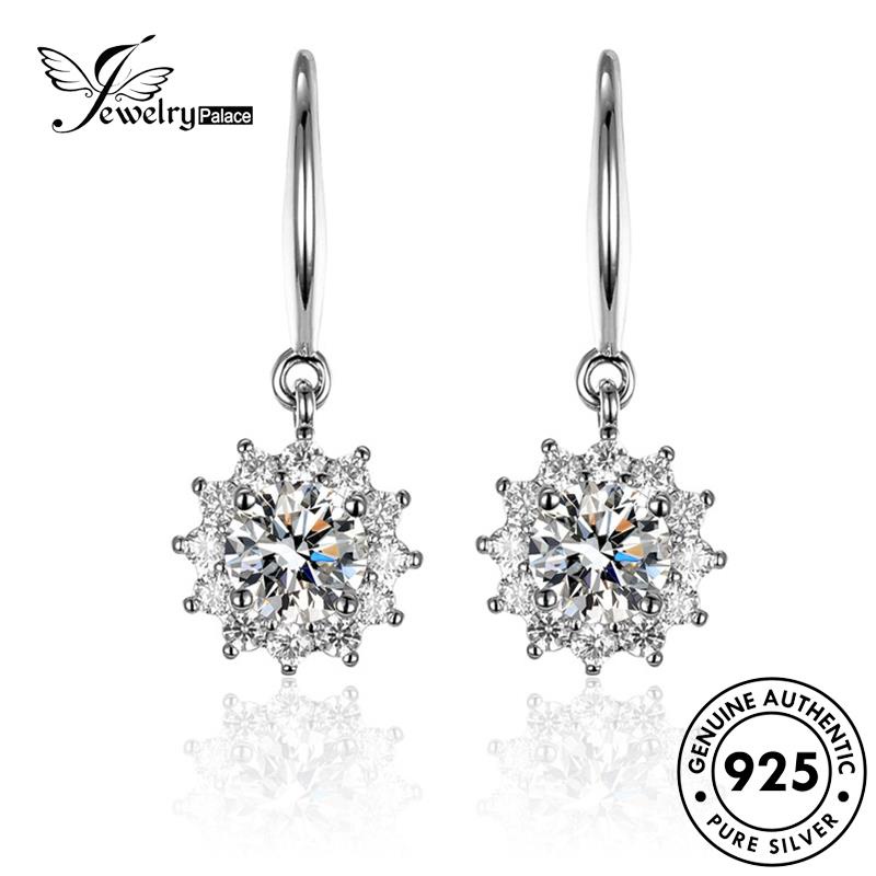 Jewelrypalace Hook Anting Perak Berlian Matahari925 Moissanite Wanita Bunga Asli E18