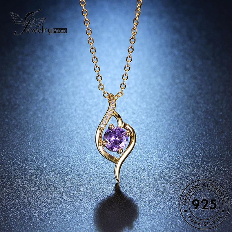 Jewelrypalace Kalung925 Wanita Asli Amethyst Simple Gold Silver N8
