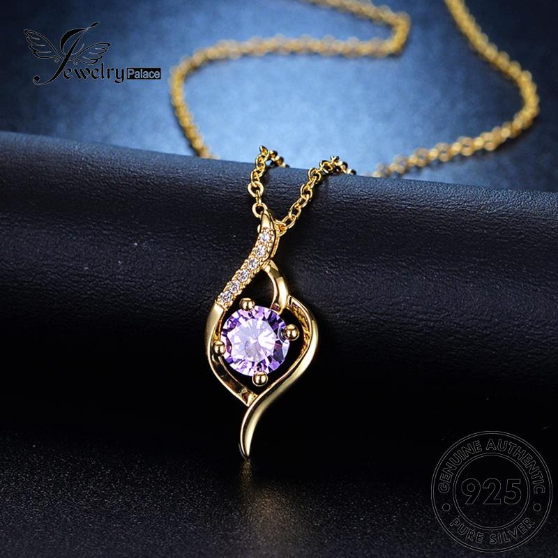 Jewelrypalace Kalung925 Wanita Asli Amethyst Simple Gold Silver N8