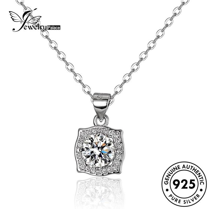 Jewelrypalace Wanita925 Persegi Perak Berlian Kalung Moissanite Asli Berlian Halus N90